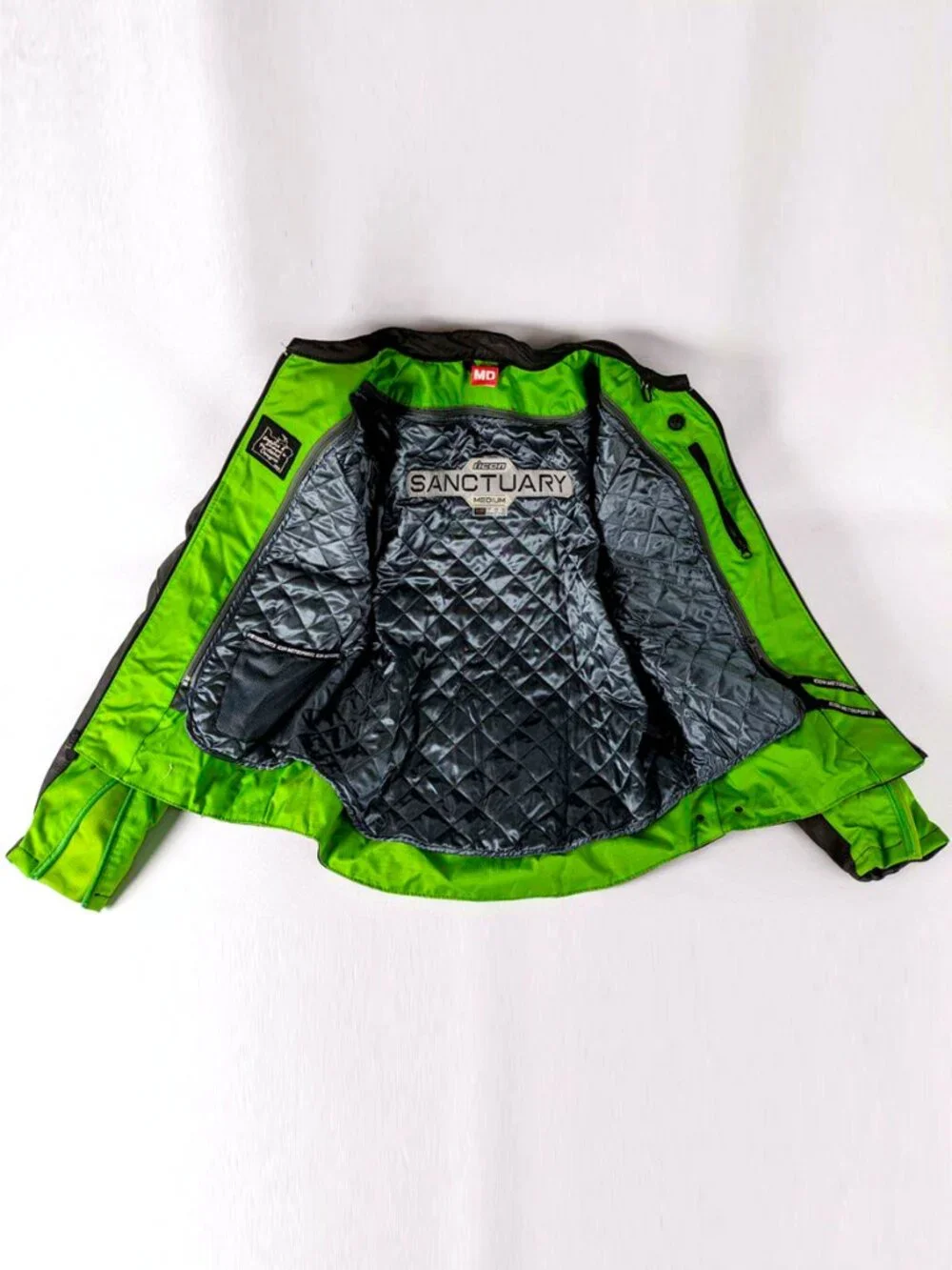 Icon Sanctuary D3O Leather Motorcycle Jacket Men's M Black Green Armor EUC